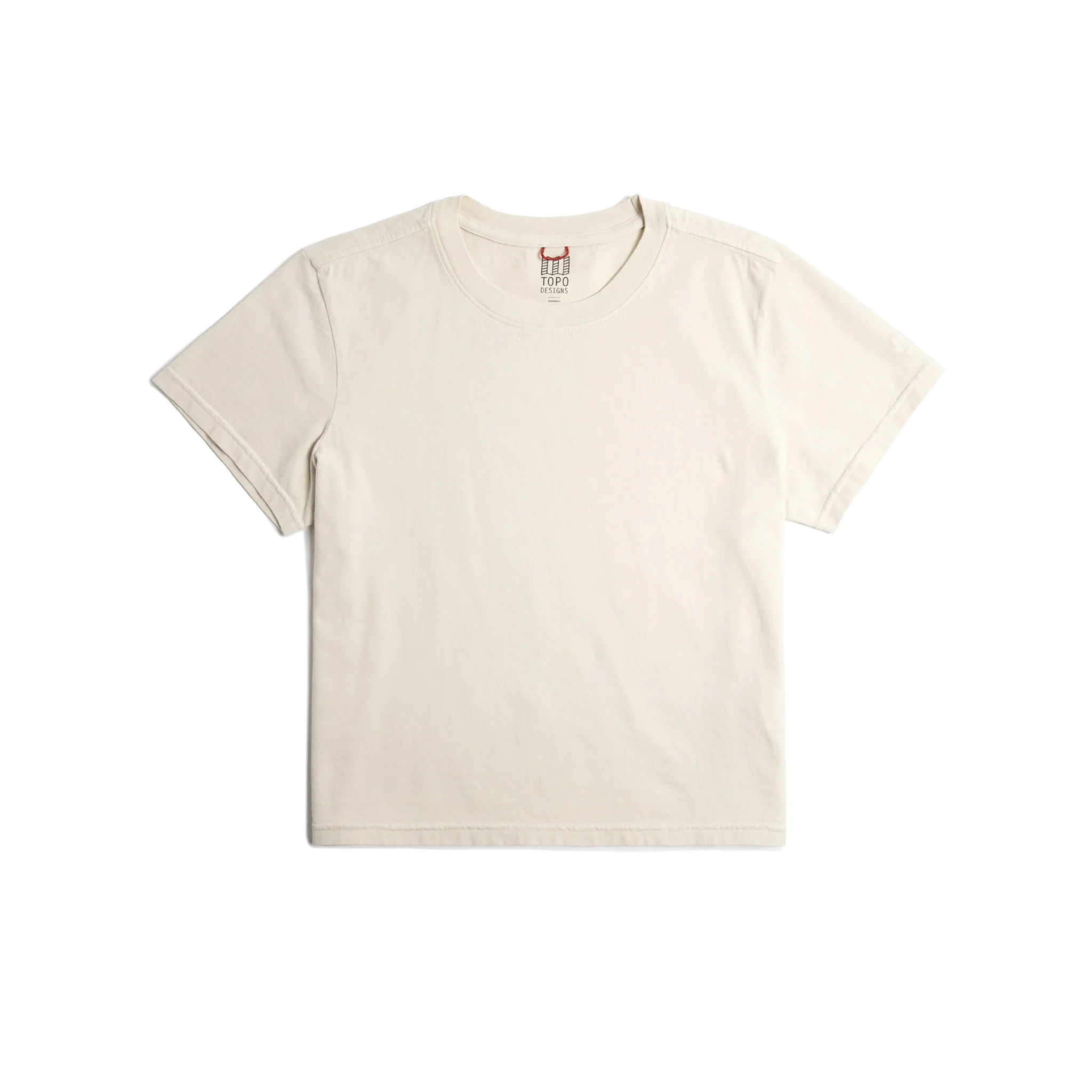 Front flat lay image on white background of Topo Designs Dirt Tee - Women's in "Bone White"